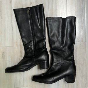 Black Leather Boots with Wool Plaid Lining, Size 12N